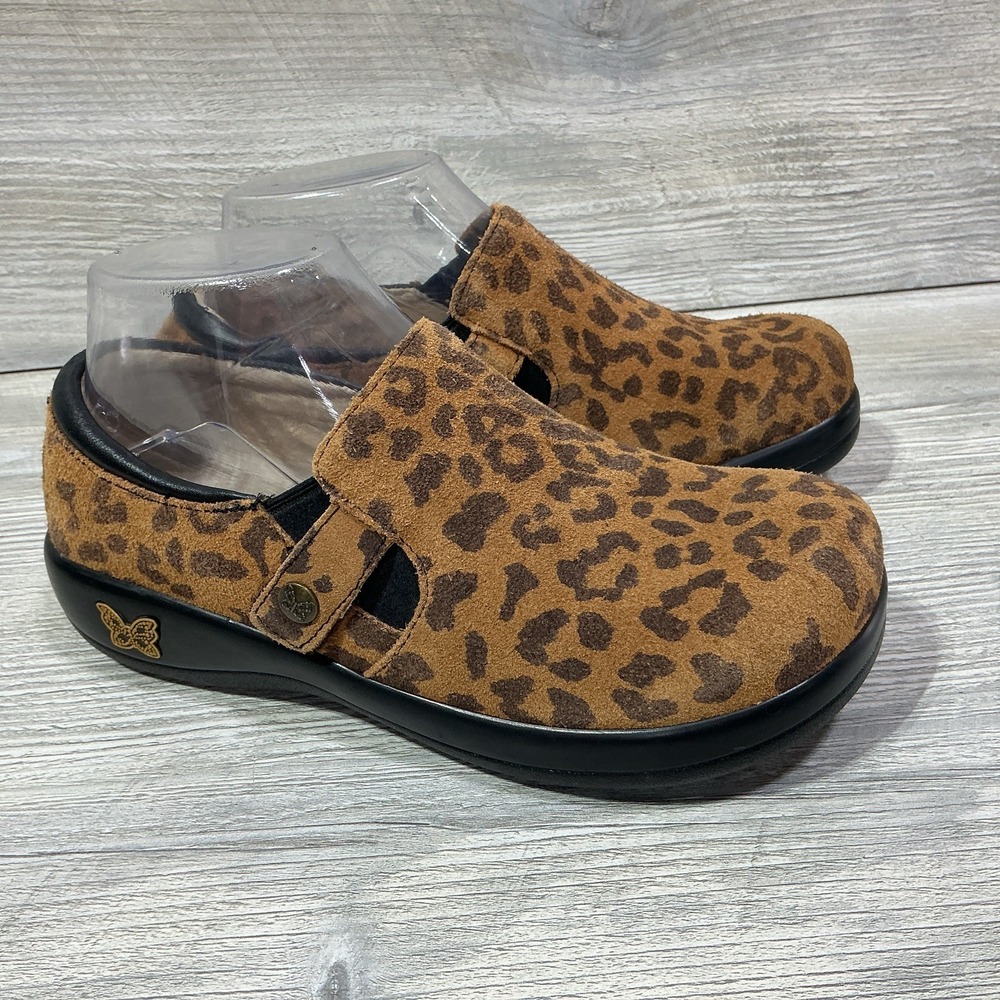 Alegria Womens Kara Suede Leopard Print Comfort Slip On Clog Shoes Size 36-6/6.5
